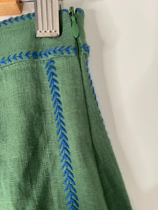 NWT ZARA Green Embroidered A-Line Skirt Linen Blend Aztec size Extra Small - Picture 5 of 7